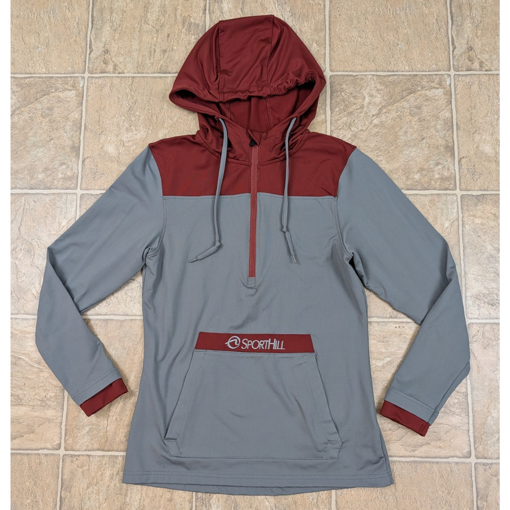 Sporthill women sz S Hoodie athletic Top stretchy 1/4 zip gray brown 2465